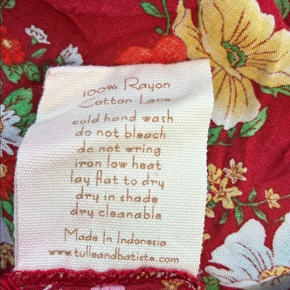 Tulle & Batiste Miriam Mini Dress Rococo Red Patchwork Floral Ruffle Midi M - Picture 8 of 9